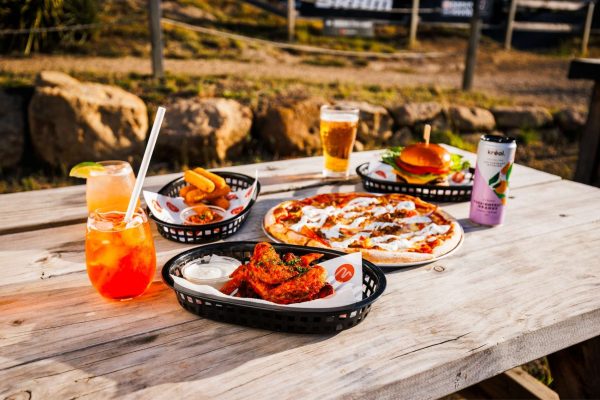 Cafe style food on outdoor table at MTB park for the Patio at maydena bike park